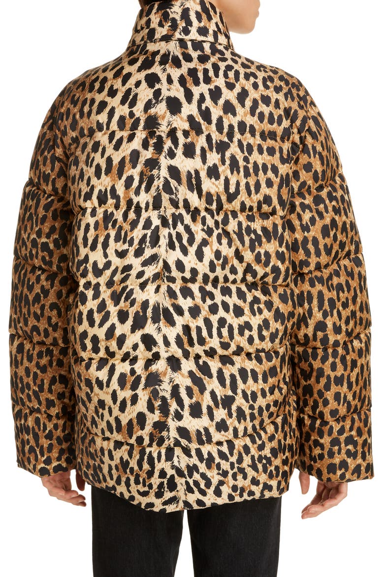 Leopard Print Nylon Cocoon Puffer Coat, Alternate, color, BEIGE