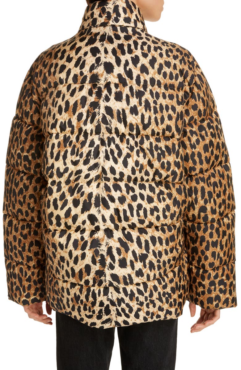 Balenciaga Leopard Print Nylon Cocoon Puffer Coat, Alternate, color,