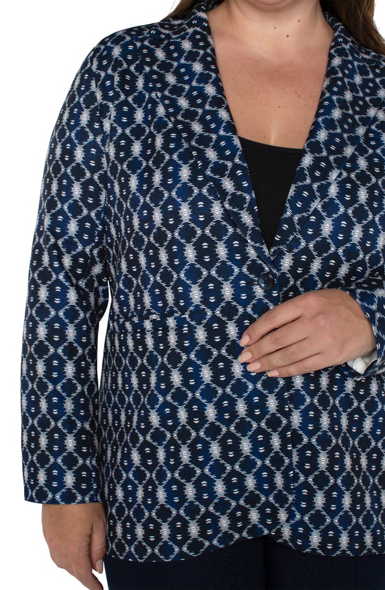 Liverpool Los Angeles Batik Pattern Relaxed One-Button Blazer, Alternate, color, Navy Batik Prnt