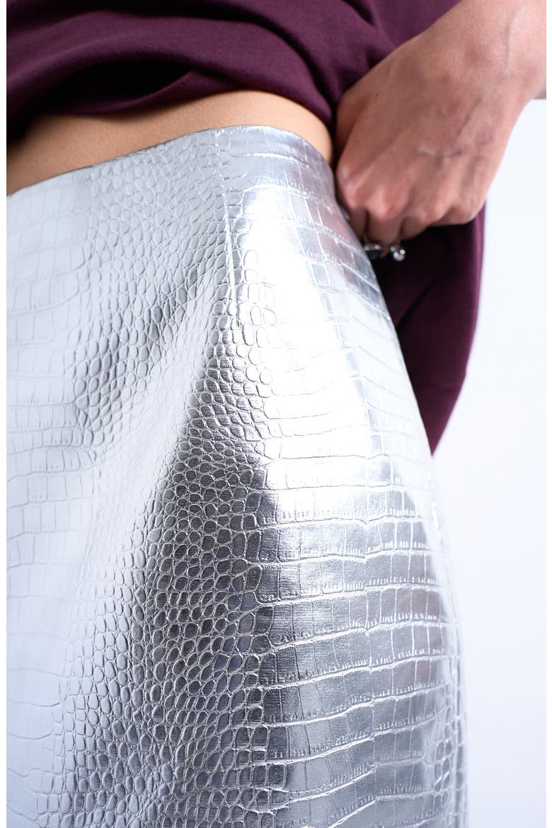 Croc Embossed Metallic Faux Leather Miniskirt, Alternate, color, SILVER