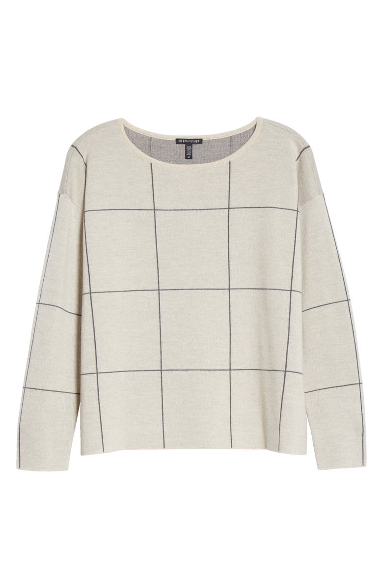 Eileen Fisher Windowpane Check Merino Wool Sweater, Alternate, color, 