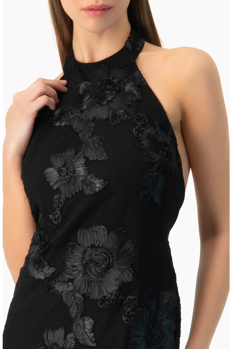 Halter Floral Lace Mermaid Gown, Alternate, color, Black