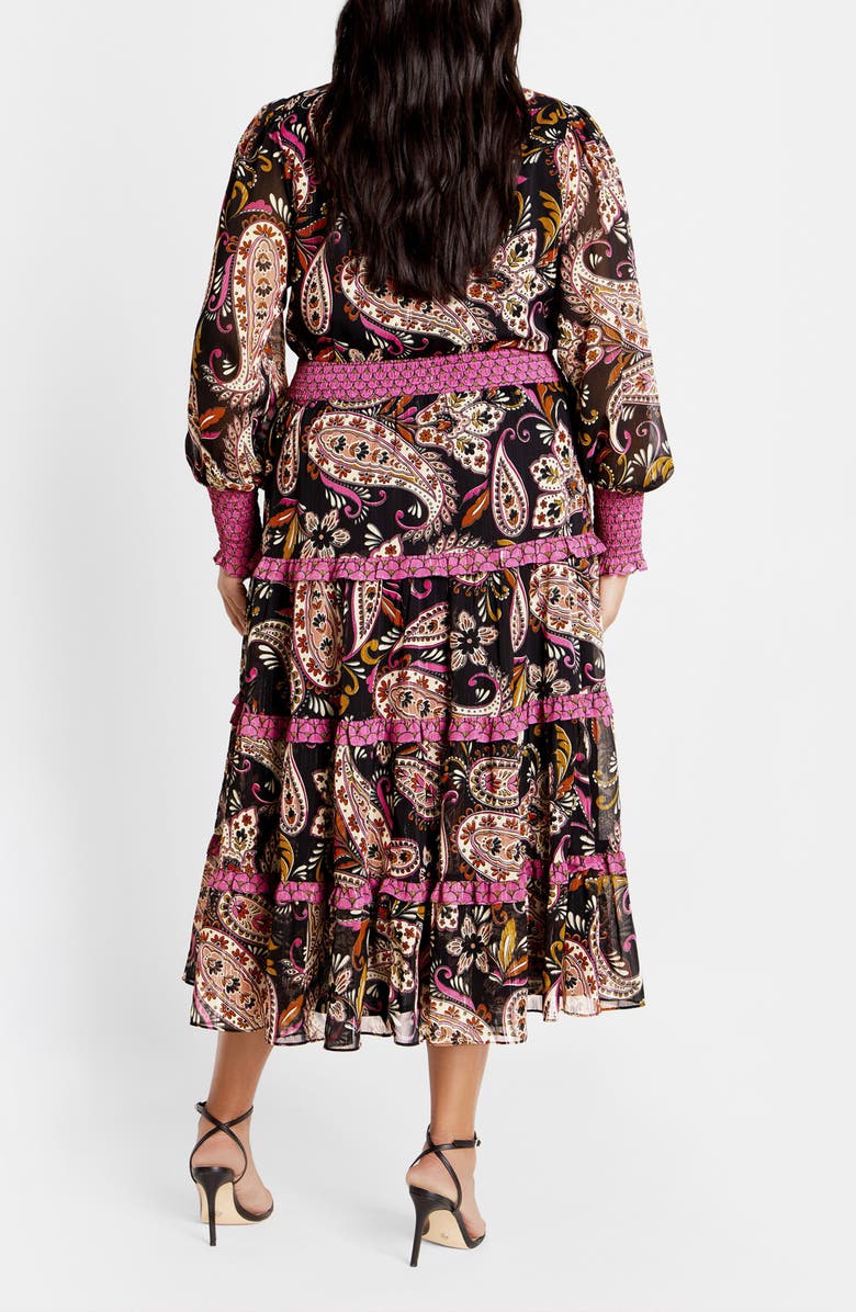 City Chic Gwendolyn Paisley Long Sleeve Tiered Midi Dress, Alternate, color, Paisley
