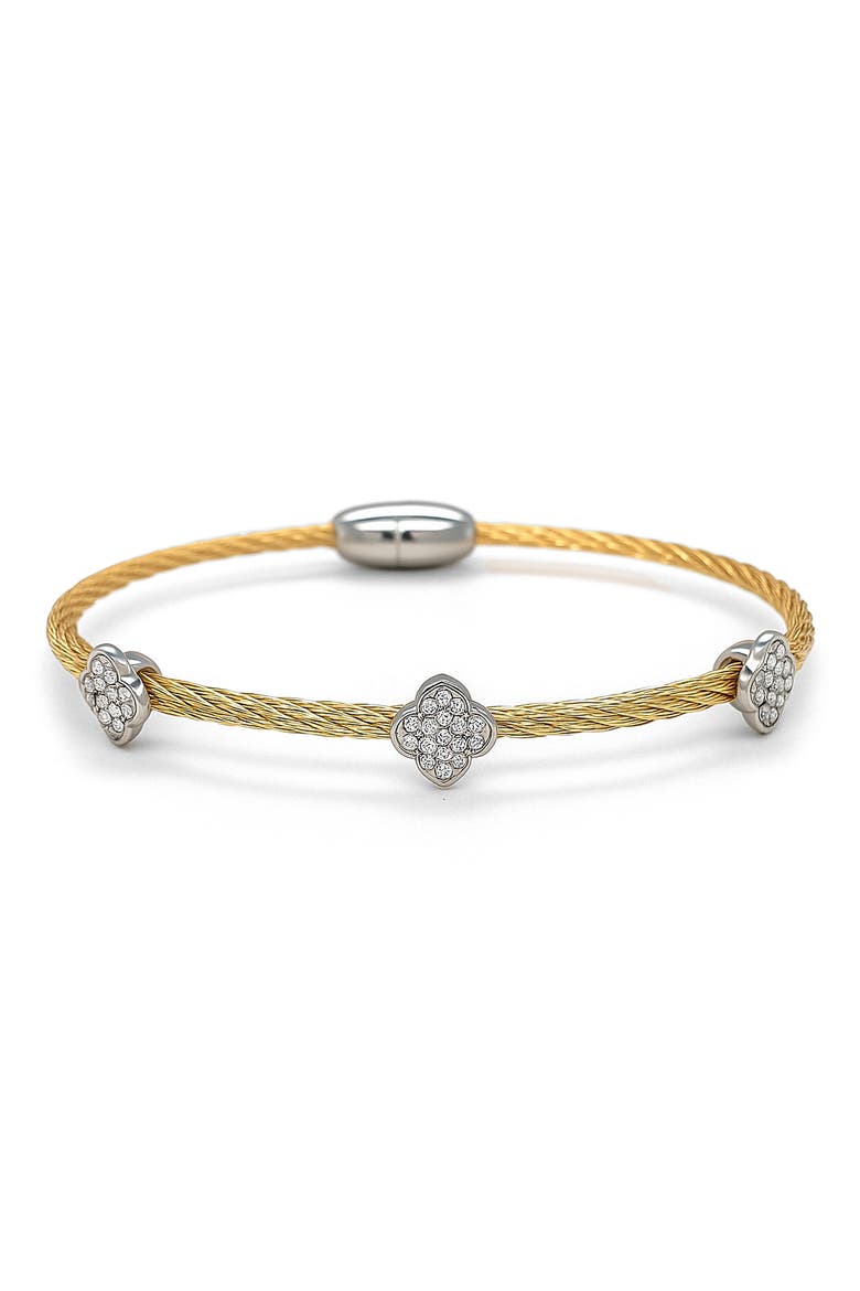 Two-Tone Pavé Cubic Zirconia Station Bangle Bracelet, Main, color, TWO TONE