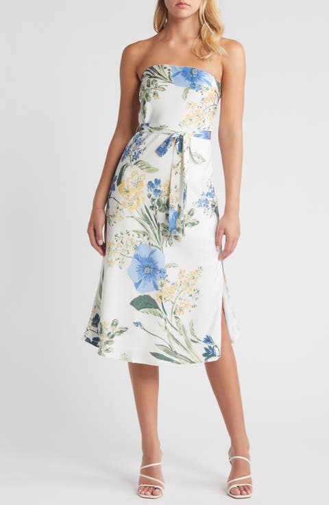 Season of Bliss Tie Belt Strapless Dress