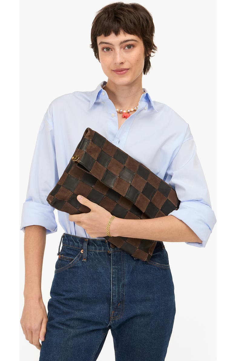 Clare V. Carryall Checkered Leather Clutch, Alternate, color,