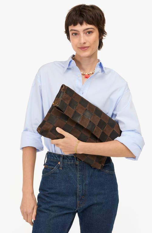 Clare V . Carryall Checkered Leather Clutch In Multi