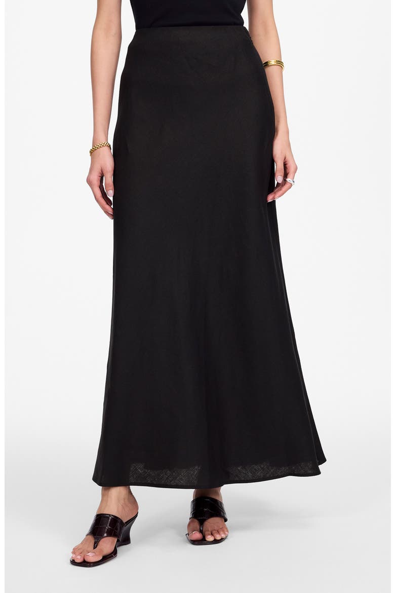 Linen Maxi Slip Skirt, Main, color, JET BLACK