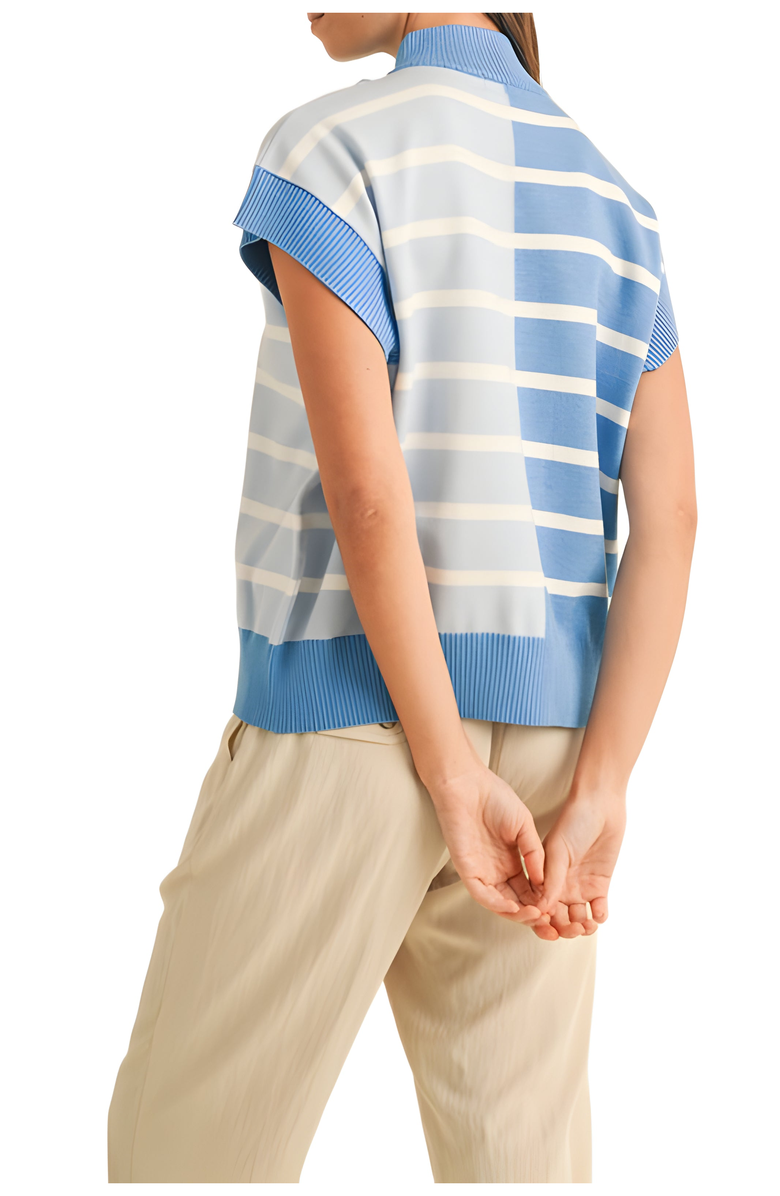 Knit and Lounge Striped Half-Zip Knit Top with Contrast Trim, Alternate, color, 