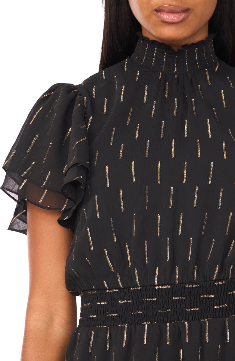 Halogen<sup>®</sup> Ruffle Sleeve Tiered Dress, Alternate, color, Black/ Gold