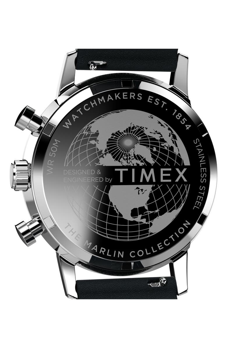 Timex<sup>®</sup> Marlin Chronograph Leather Strap Watch, 40mm, Alternate, color, Black