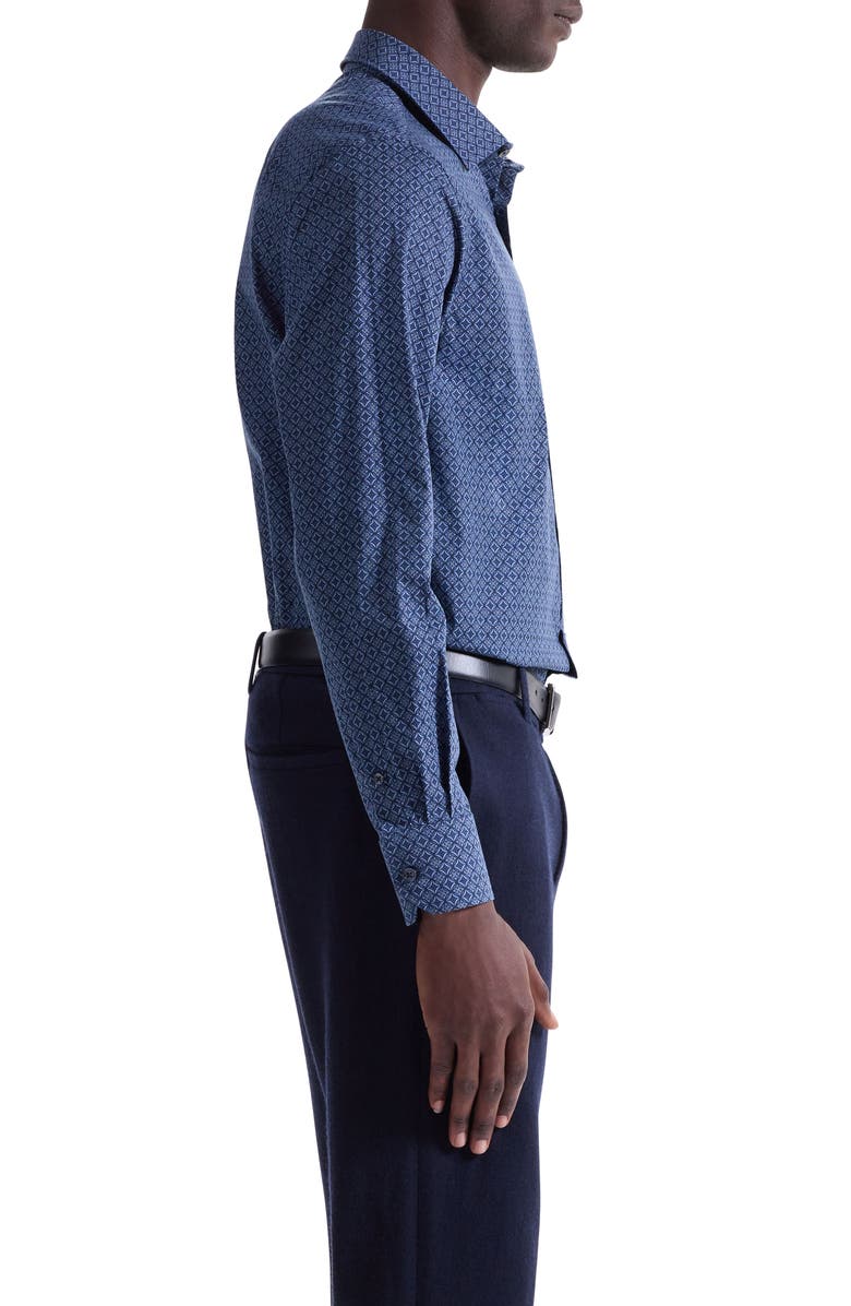 Bugatchi Julian Shaped Fit Medallion Print Stretch Cotton Button-Up Shirt, Alternate, color, Navy