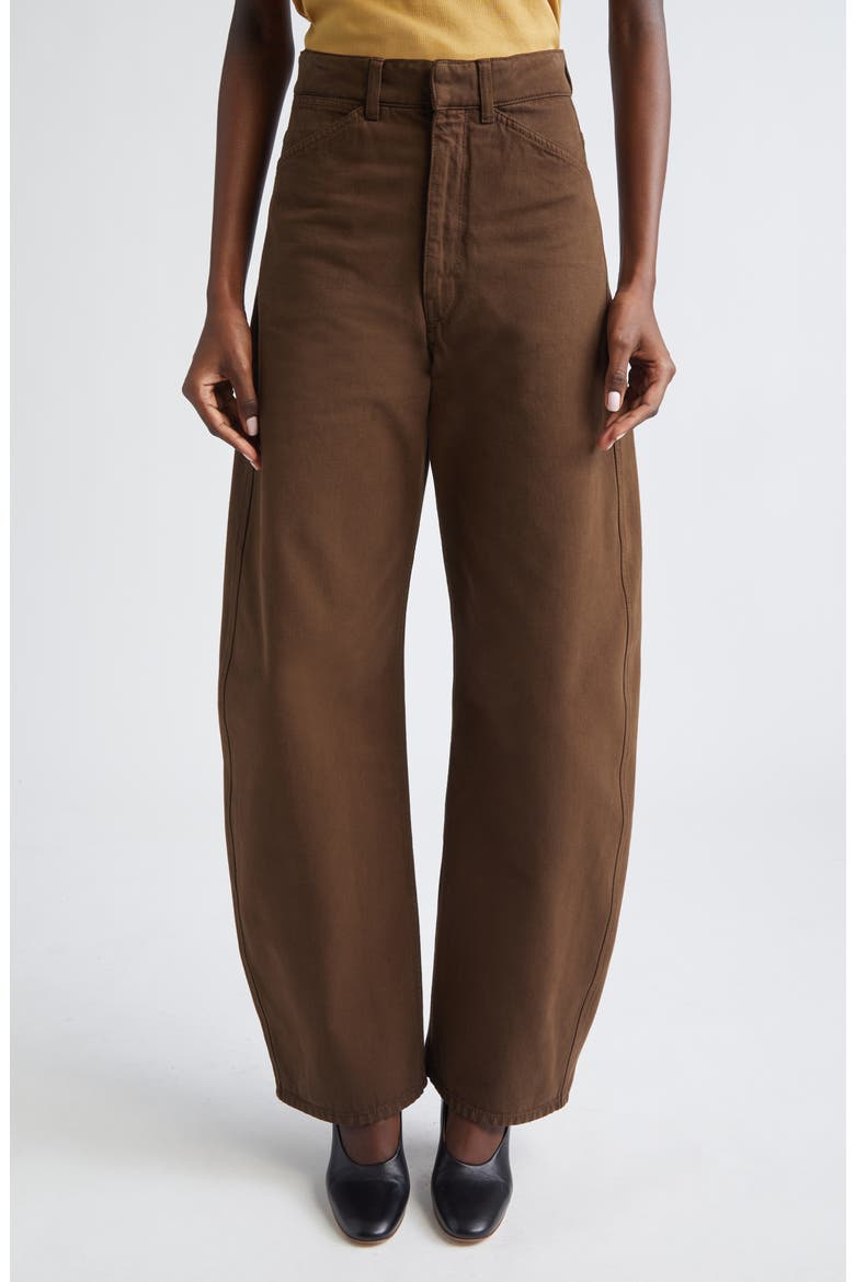 High Waist Cotton Twill Curved Pants, Main, color, CACAO