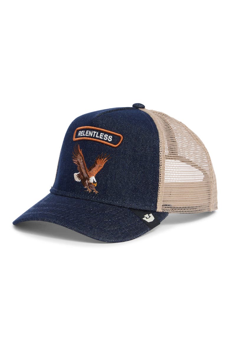 Represent Denim Trucker Hat, Main, color, BLUE DENIM