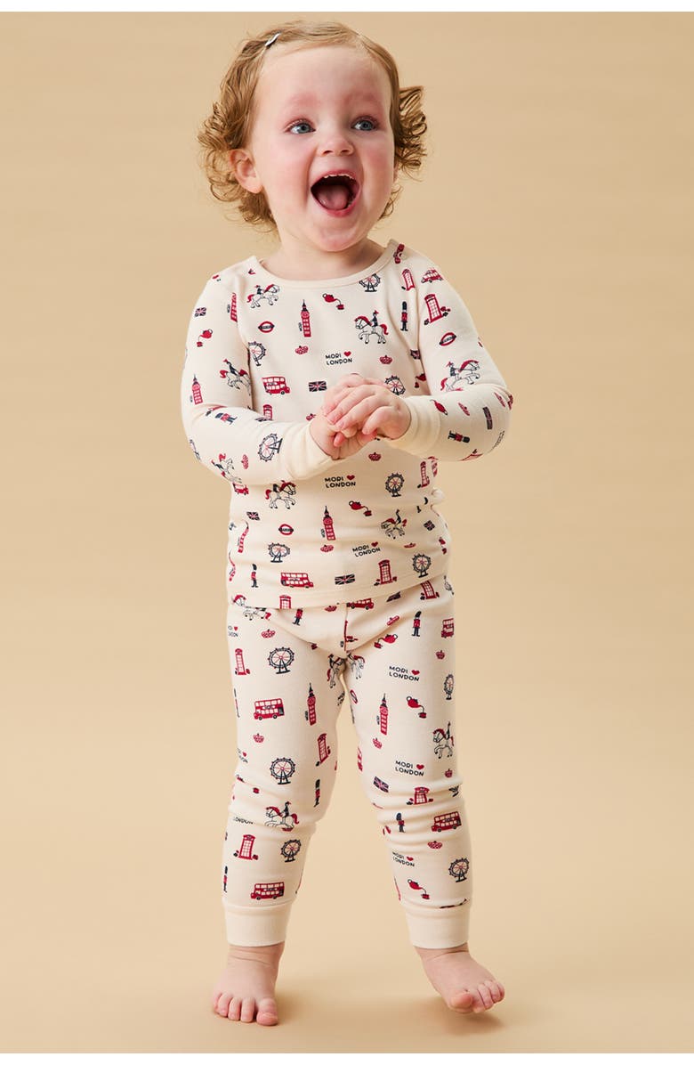 MORI Dino Print Pyjamas With Mint Ribbed Cuff, Alternate, color, London