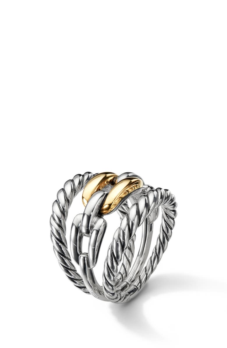 David Yurman Wellesley Link Three-Row Ring with 18K Gold, Alternate, color, 