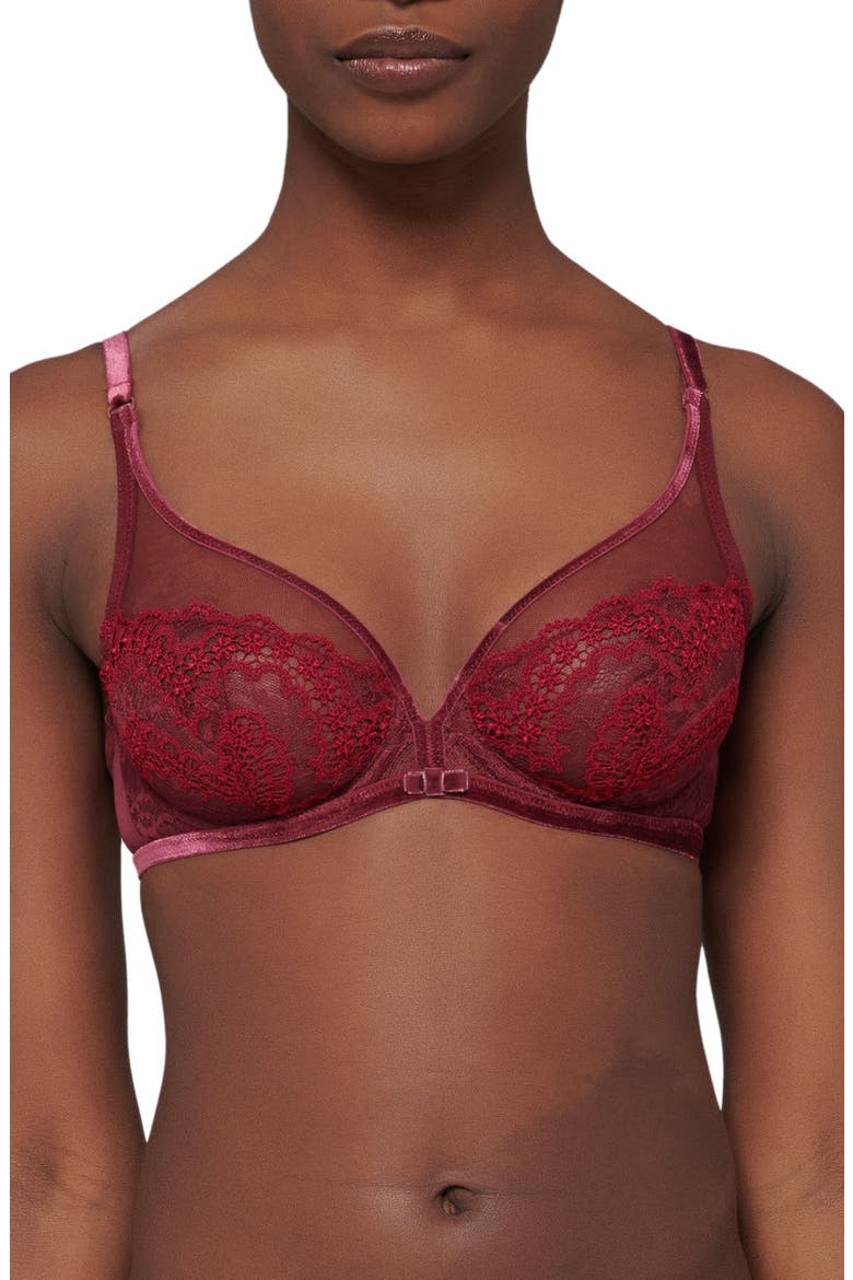 Scenario Sheer Plunge Underwire Bra, Main, color, SPINEL RED
