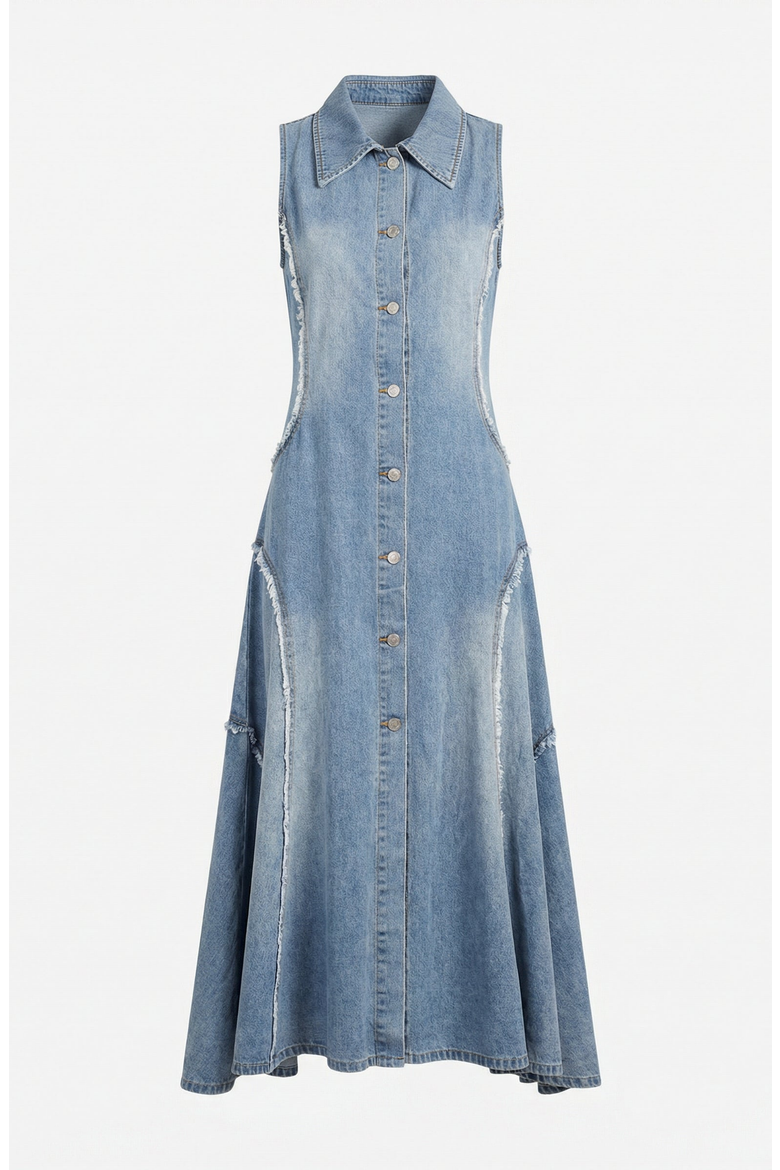 Sleeveless Denim Button Front Midi Dress, Alternate, color, Light Blue Wash