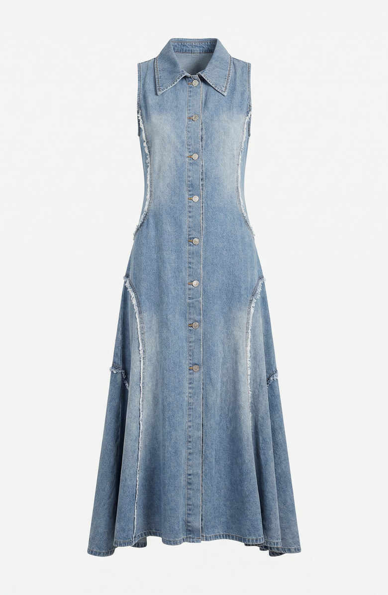 Modenaire Sleeveless Denim Button Front Midi Dress, Alternate, color, Light Blue Wash