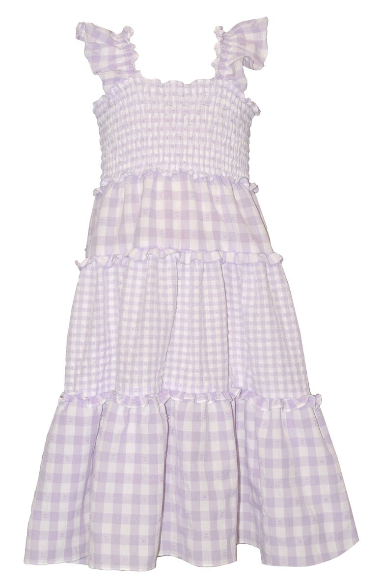 Iris & Ivy Smocked Gingham Dress, Main, color, Lavender