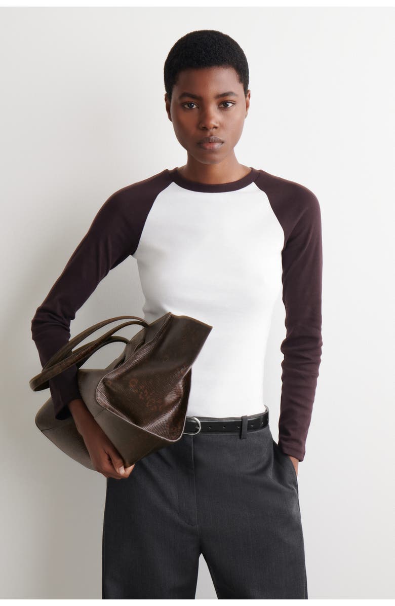 COS Contrast-Sleeve T-Shirt, Main, color, White / Brown