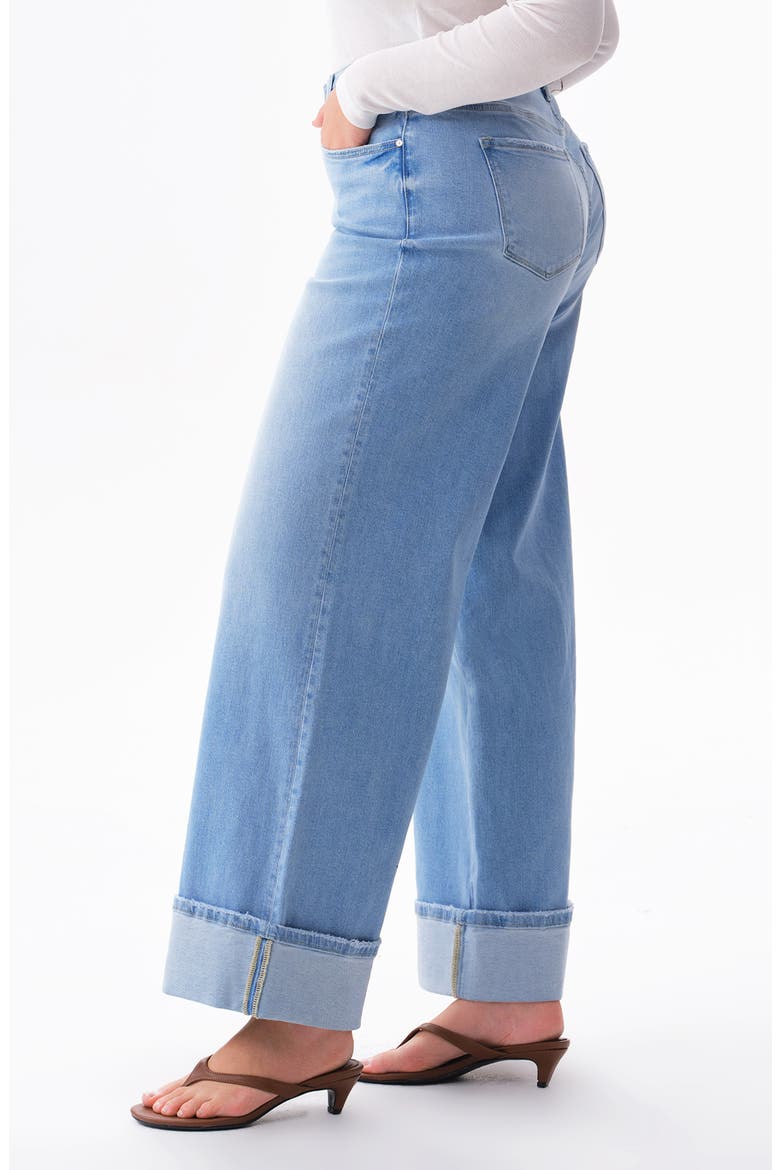 High Waist Cuff Wide Leg Jeans, Alternate, color, LAGOON