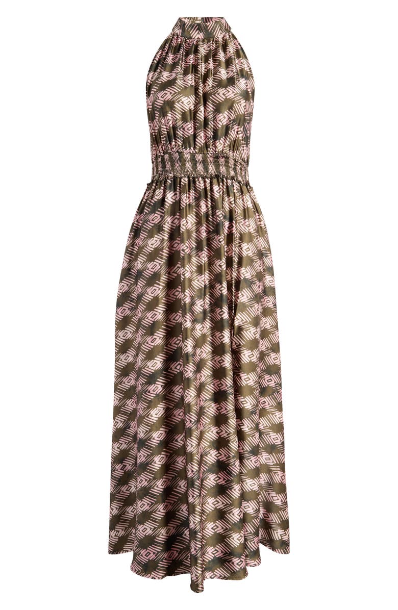 MELLODAY Geo Print Smocked Waist Maxi Dress, Alternate, color, Dark Olive Geo
