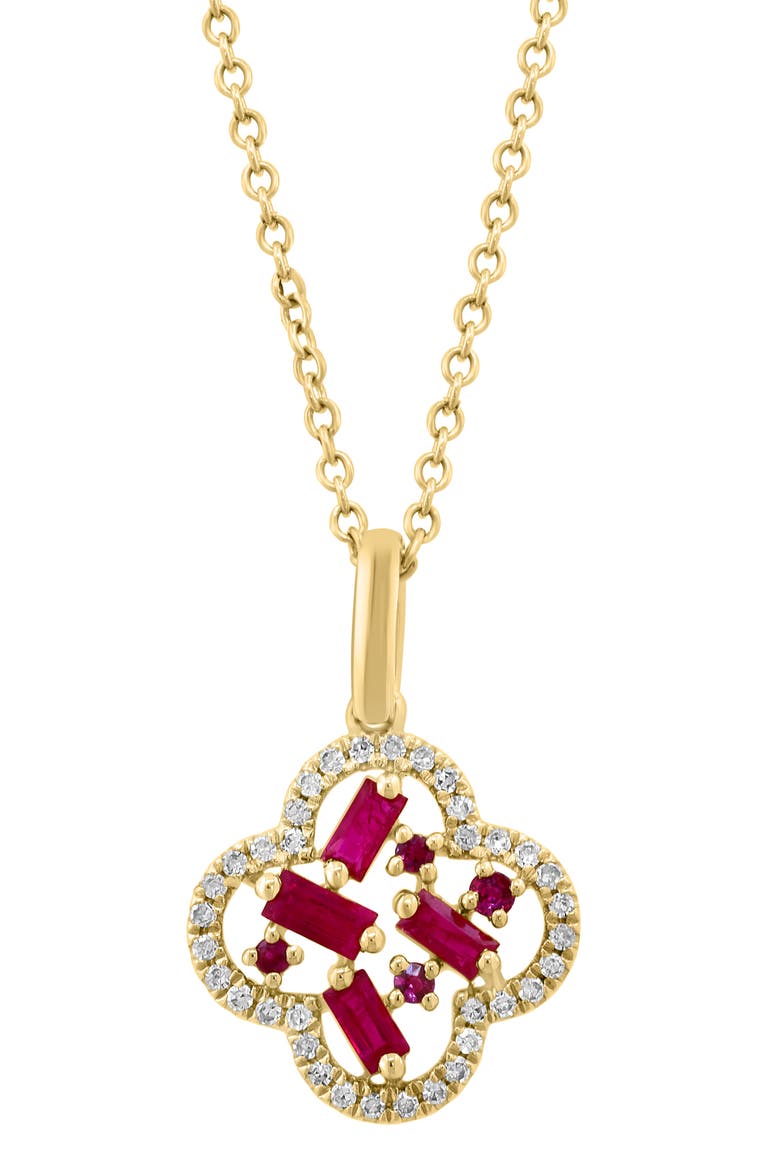 Ruby & Diamond Clover Pendant Necklace, Main, color, RED