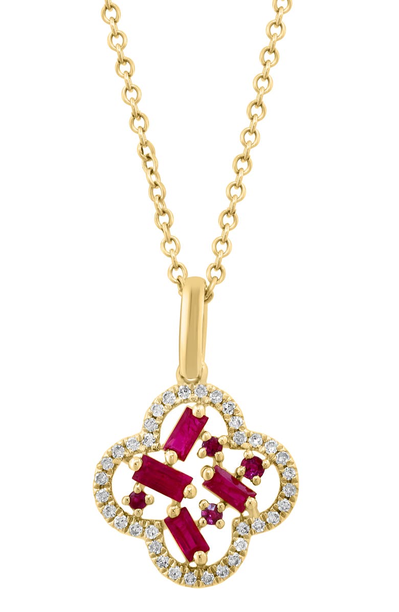 EFFY Ruby & Diamond Clover Pendant Necklace, Main, color, Red