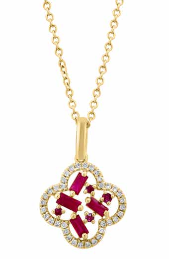 Ruby & Diamond Clover Pendant Necklace