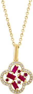 EFFY Ruby & Diamond Clover Pendant Necklace