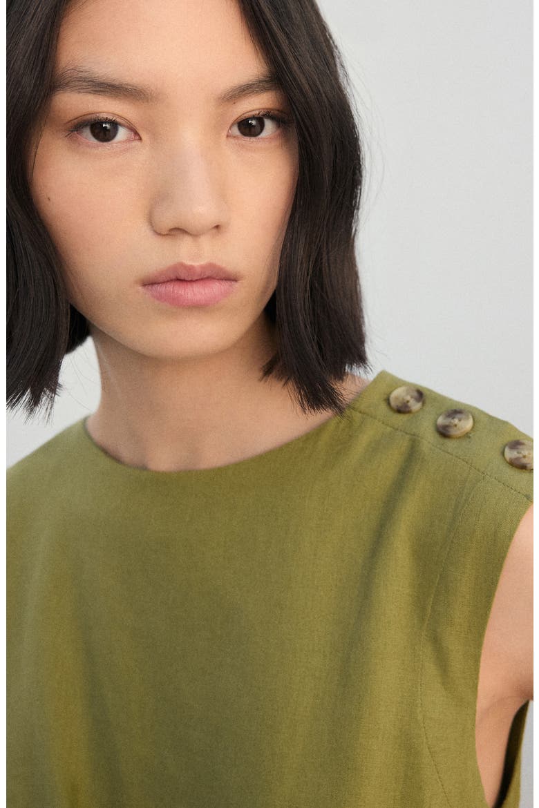 Linen Blend Midi Dress, Alternate, color, OLIVE GREEN