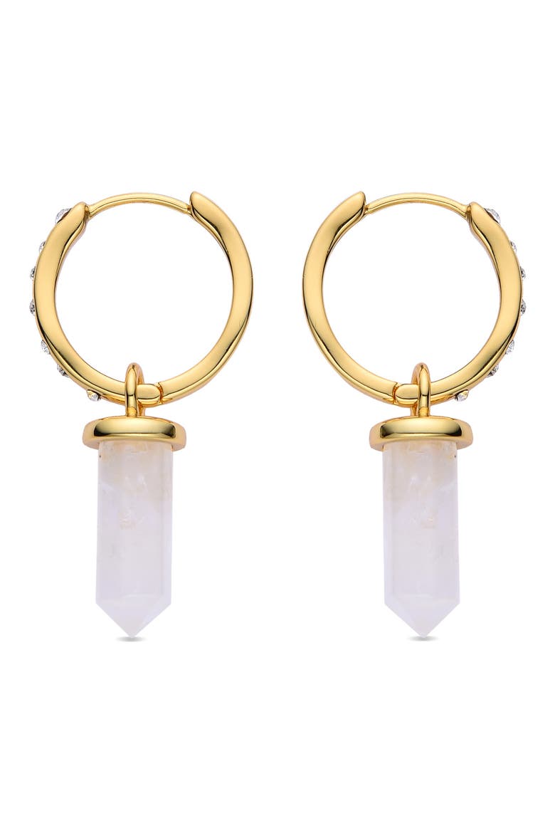 Clear Quartz Huggie Hoop Earrings, Alternate, color, GOLD