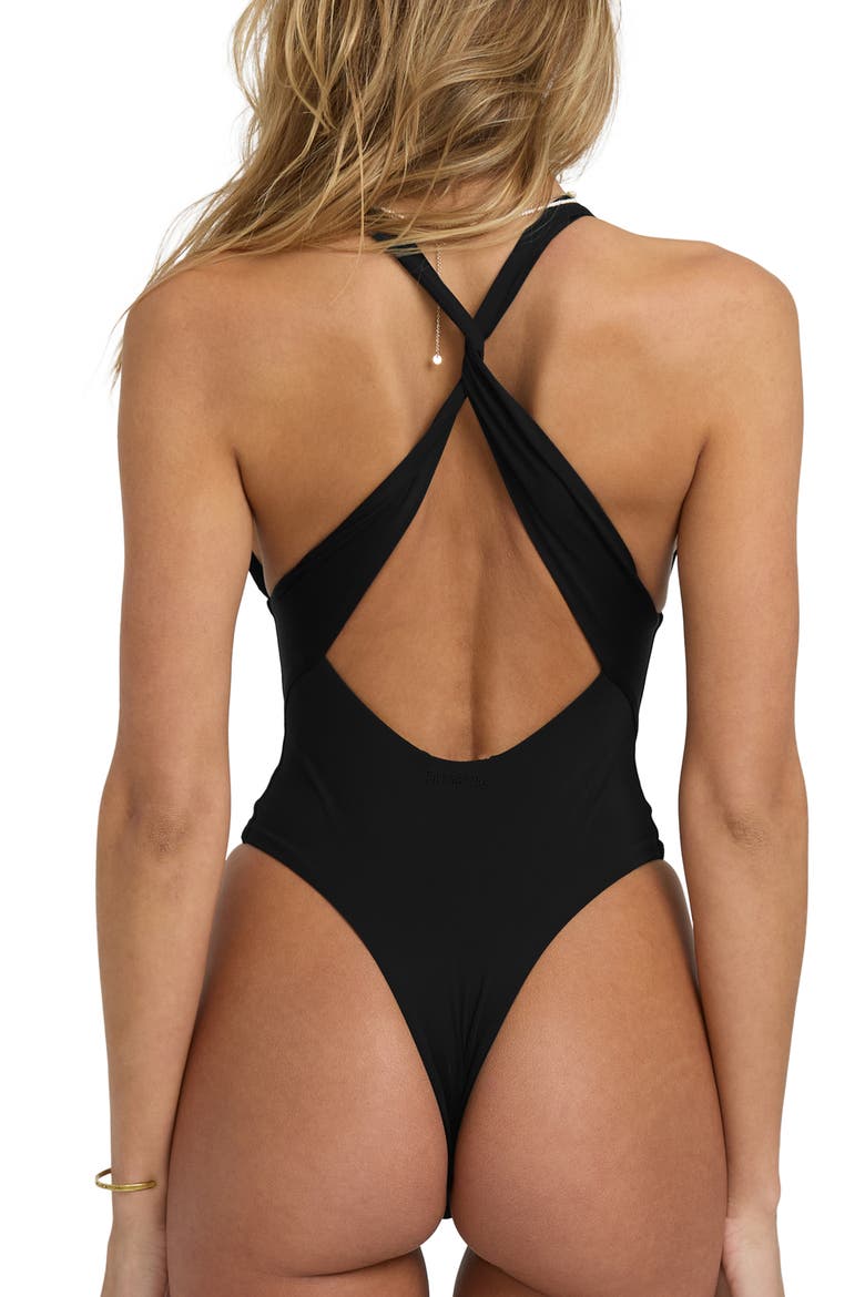 Sol Searcher Open Back One-Piece Swimsuit, Alternate, color, BLACK PEBBLE