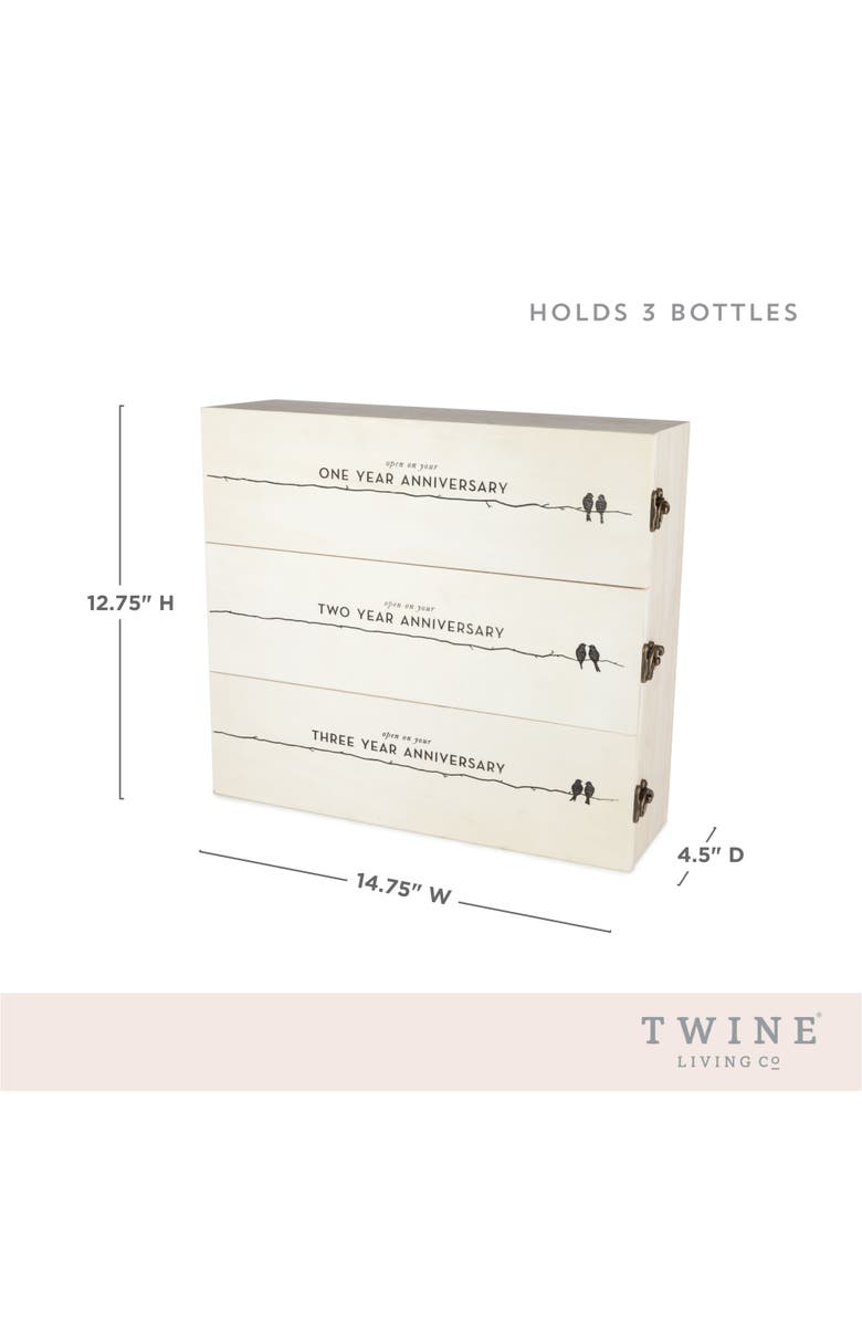 TWINE Newlywed's Anniversary 3-Bottle Wooden Wine Box, Alternate, color, Wood