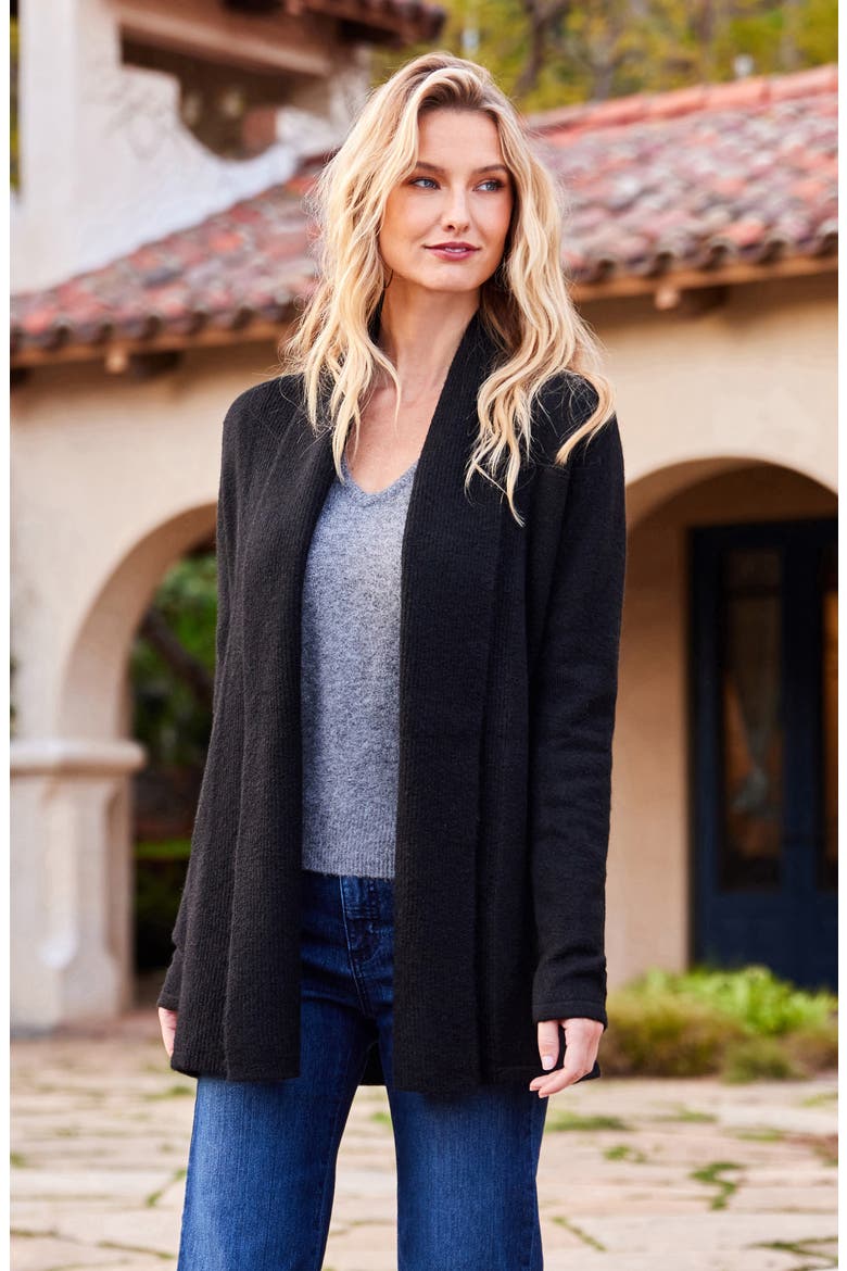 Shawl Collar Open Front Cardigan, Alternate, color, BLACK