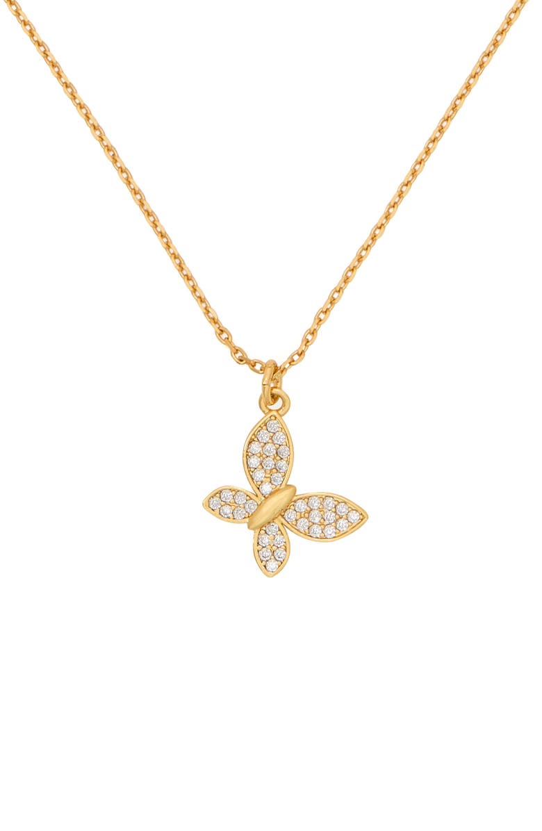 Kate Spade New York manifest pavé butterfly pendant necklace, Main, color, Clear/ Gold.