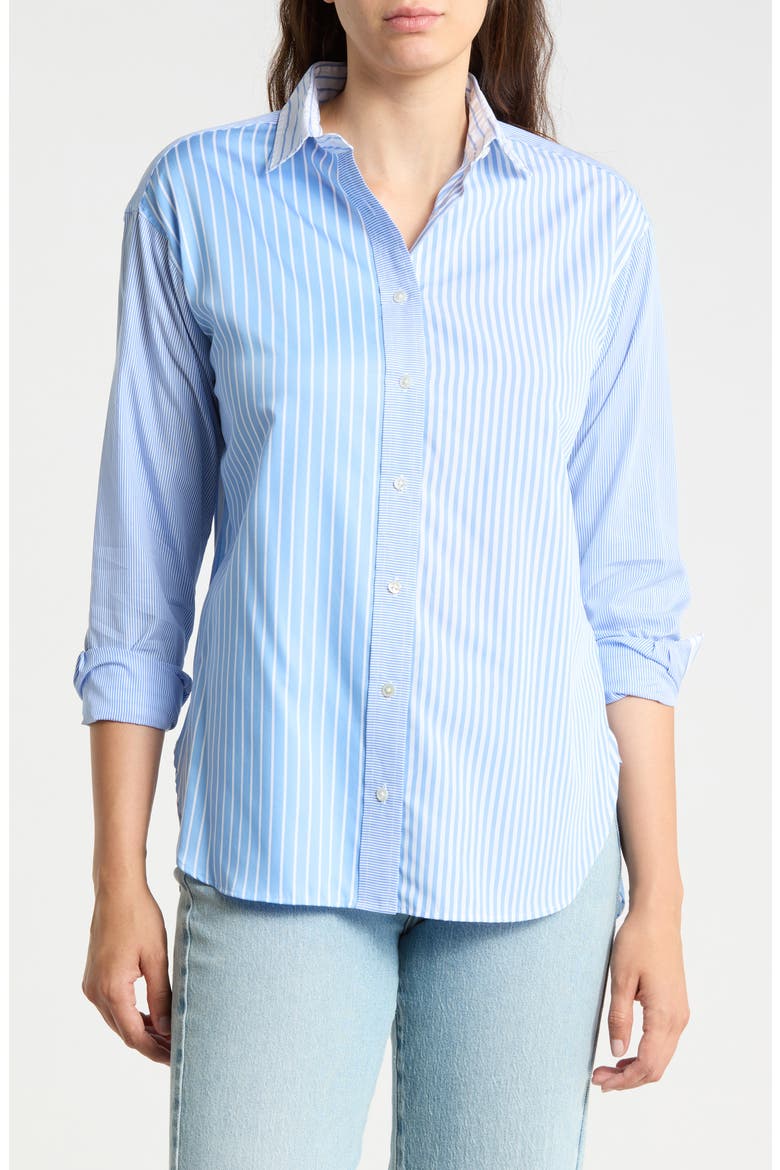 Reggie Cotton Button Front Top, Main, color, LIGHT BLUE/ WHITE