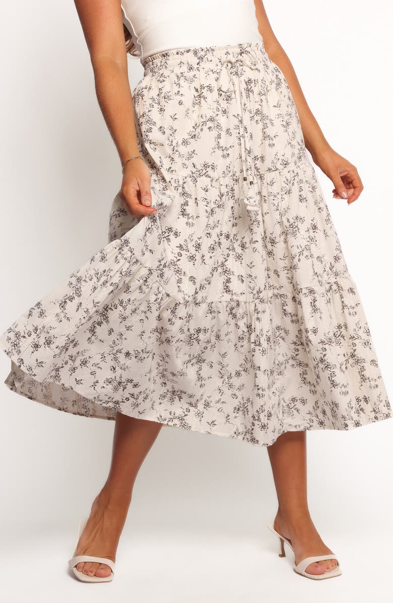 Petal & Pup Lennon Floral Tiered Midi Skirt, Alternate, color, Brown Ivory