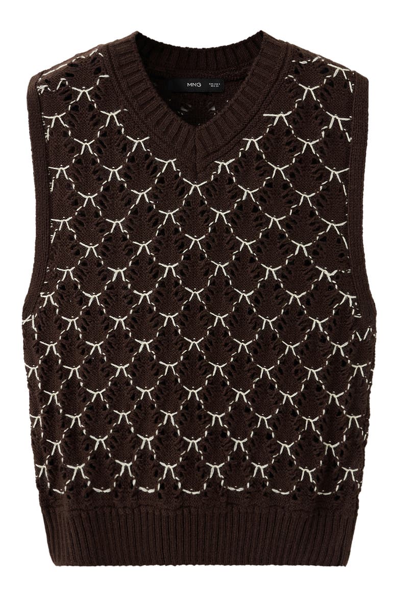 Contrast Crochet Sweater Vest, Alternate, color, BROWN
