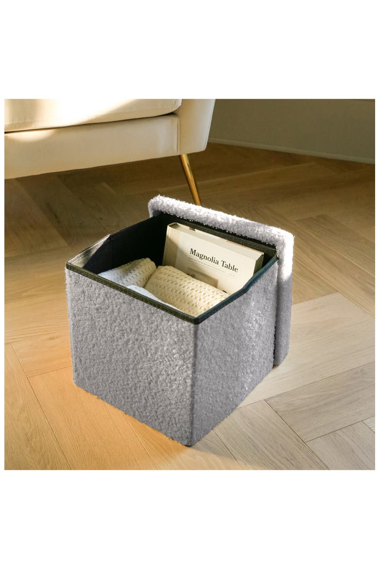 Small Cube Teddy Stash Pouf, Alternate, color, GREY