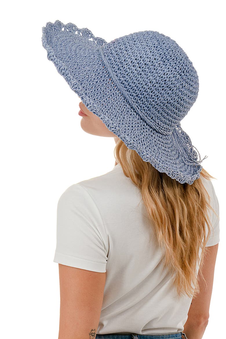 Scalloped Straw Sun Hat, Alternate, color, LIGHT BLUE