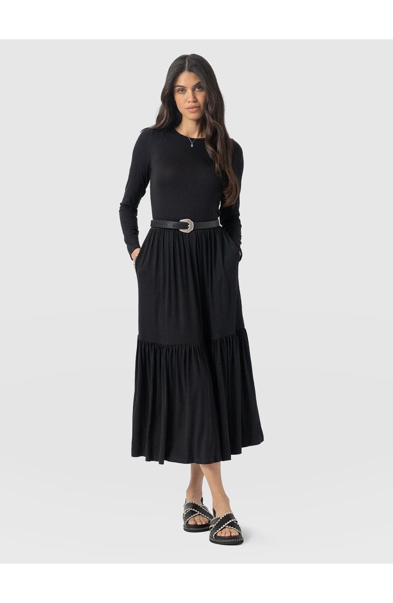 Saint + Sofia Greenwich Dress Long Sleeve, Main, color, Black