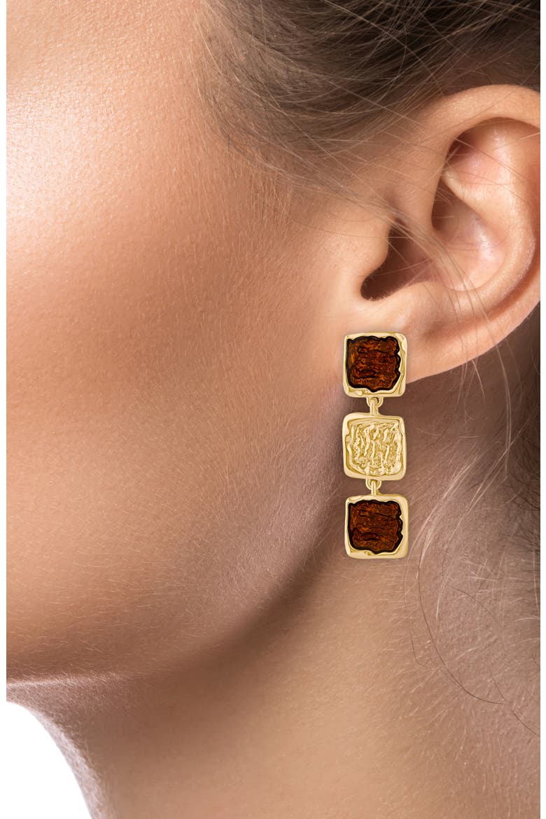 Sculpted Enamel Linear Drop Earrings (Nordstrom Exclusive), Alternate, color, GOLD/ BROWN