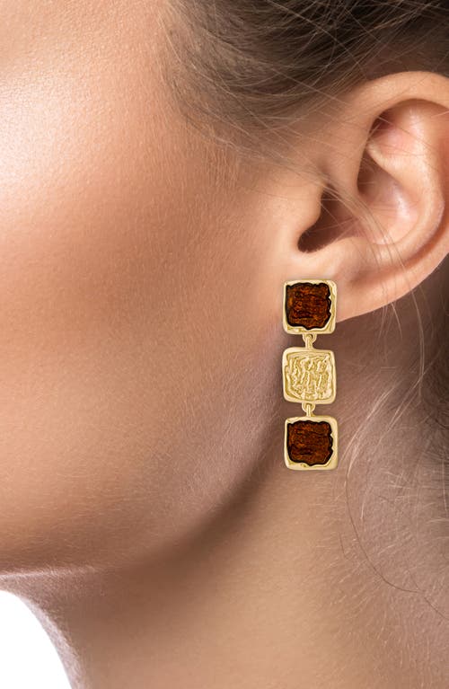 Jardin Sculpted Enamel Linear Drop Earrings In Gold/brown