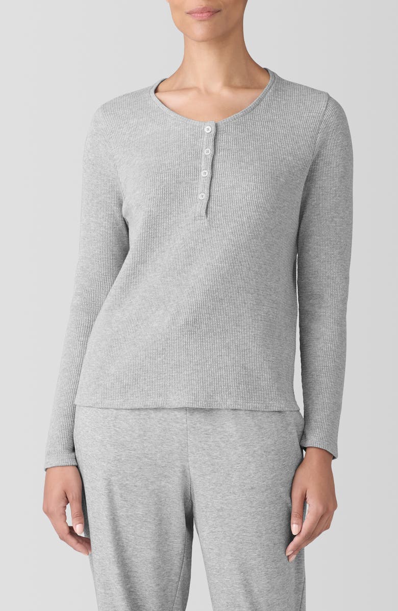 EILEEN FISHER SLEEP Organic Cotton Thermal Knit Henley Sleep Top, Main, color,