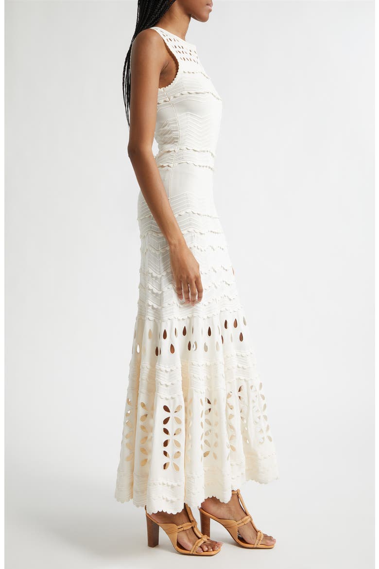 Lakshmi Eyelet Scallop Trim Midi Dress, Alternate, color, COWRIE
