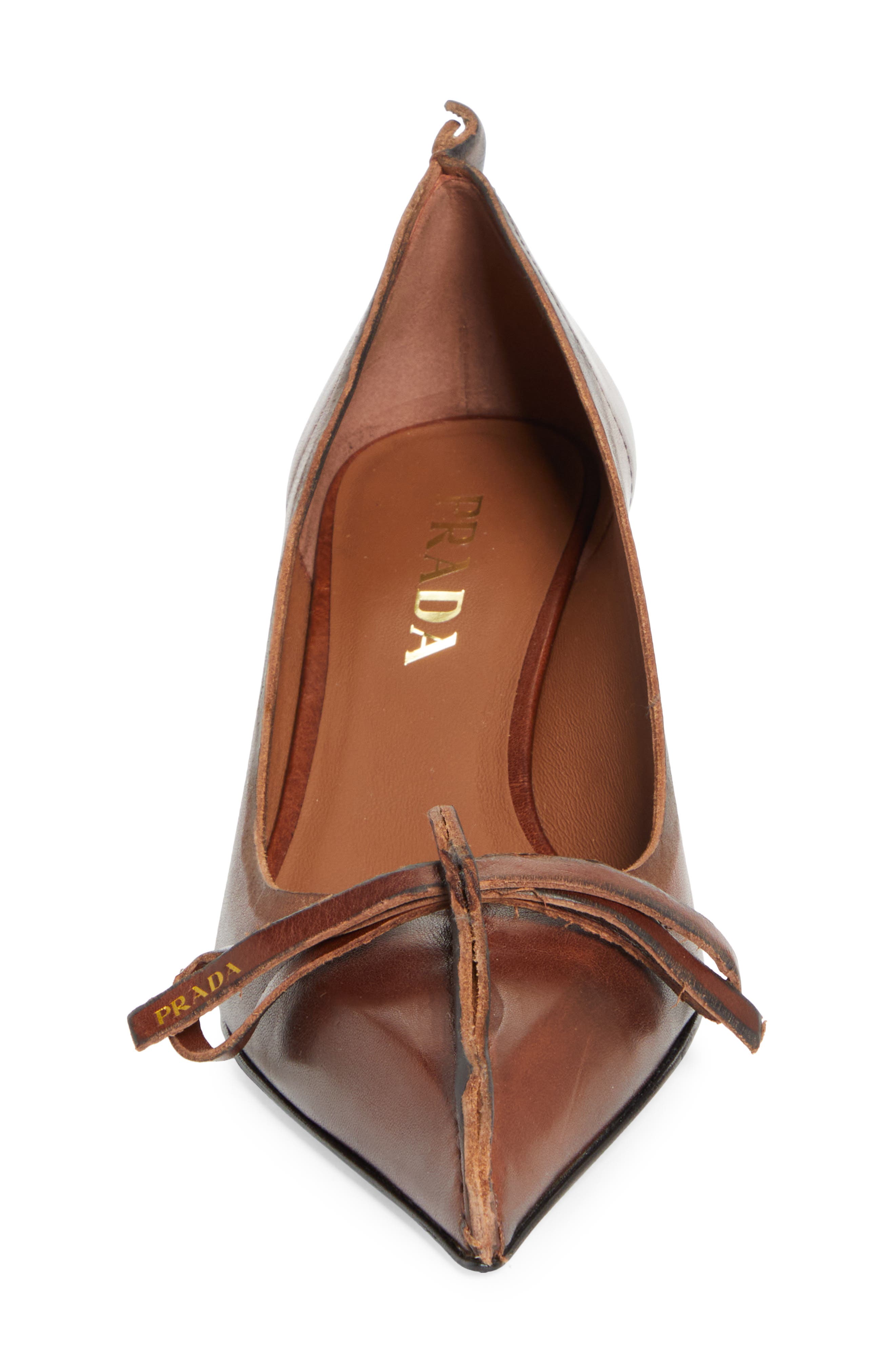 Prada Exposed Seam Kitten Heel Pump, Alternate, color, Cacao