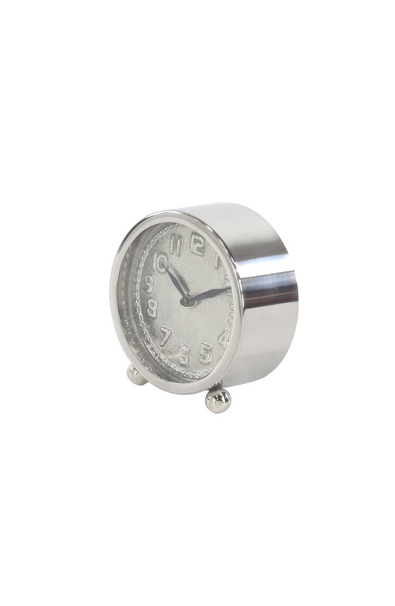 WILLOW ROW Glam Round Silver Metal Framed Table Clock, Alternate, color, 