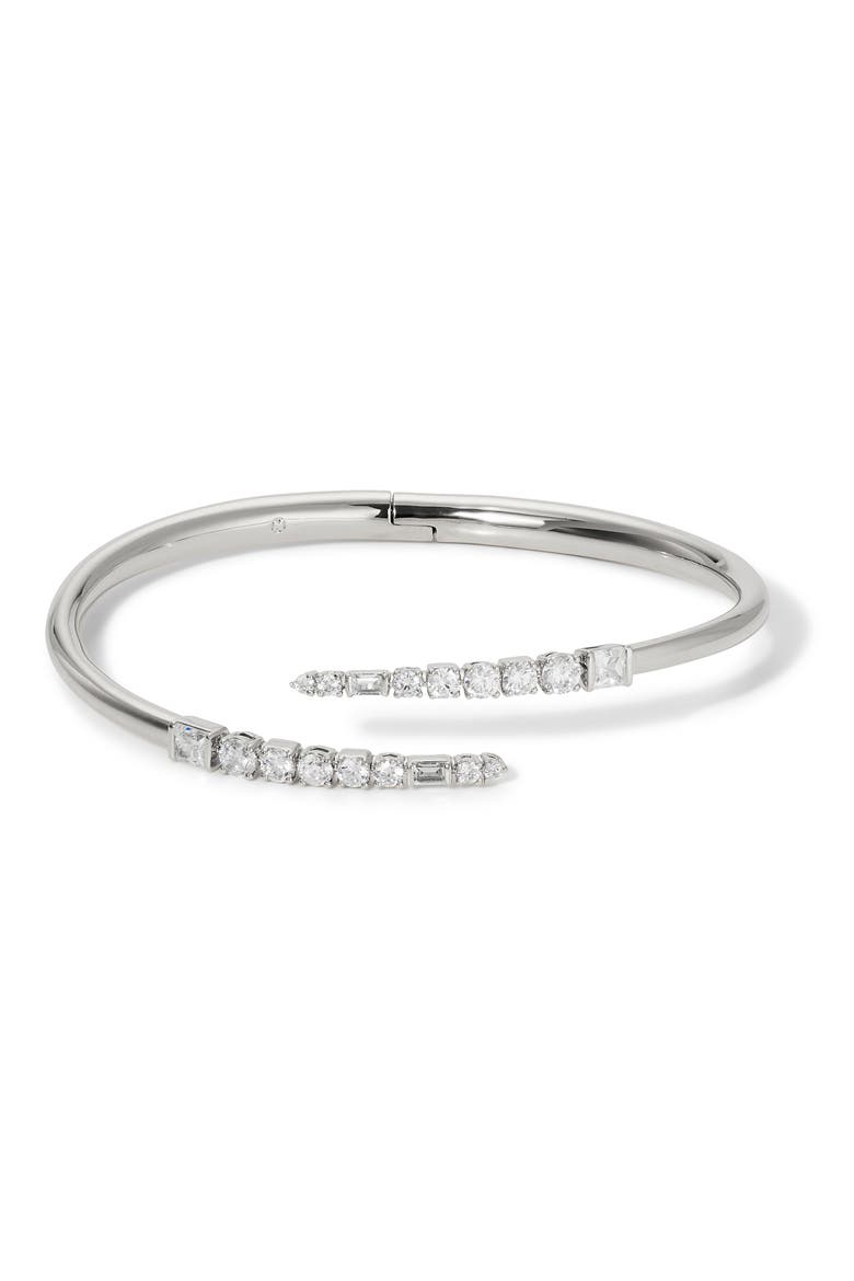 Delphine Cubic Zirconia Bypass Cuff Bracelet, Main, color, RHODIUM